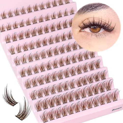 Ahrikiss Extensiones de pestañas marrones, para colocar en casa, 120 unidades, pestañas individuales de 0.315-0.630 in, en casa, rizadas en D