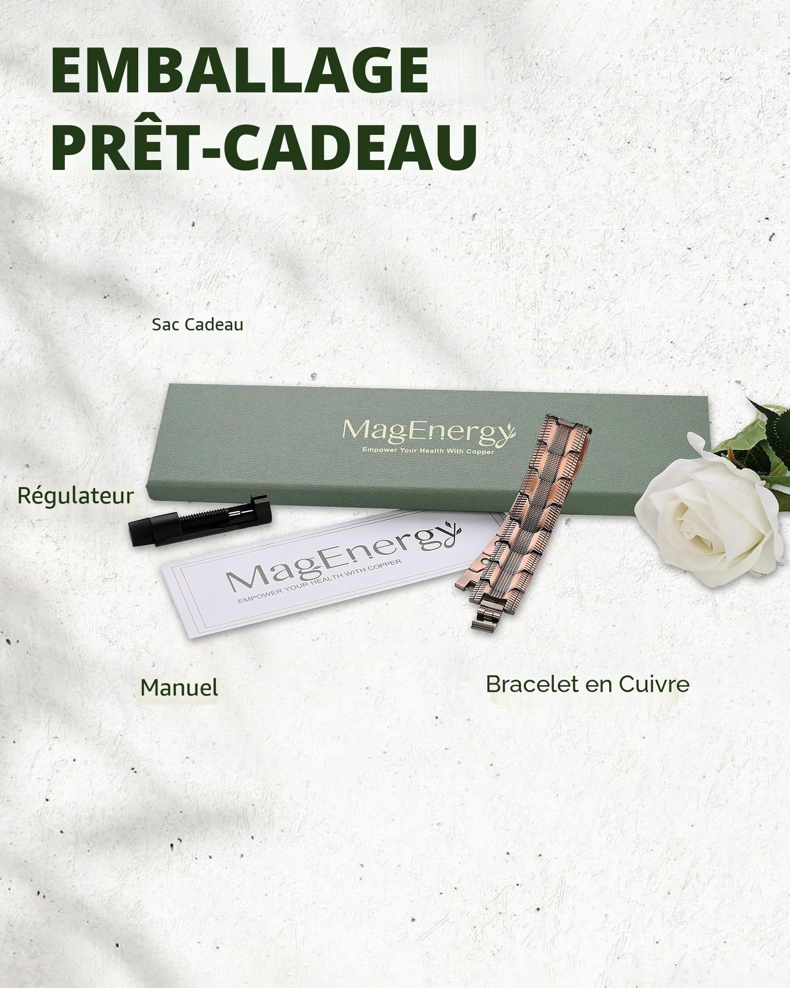 MagEnergy Bracelet en cuivre pour homme - Trois aimants ultra puissants - Design masculin - Bracelet magnétique en cuivre pur - Longueur réglable avec outil de réglage de la taille, Eine Grösse