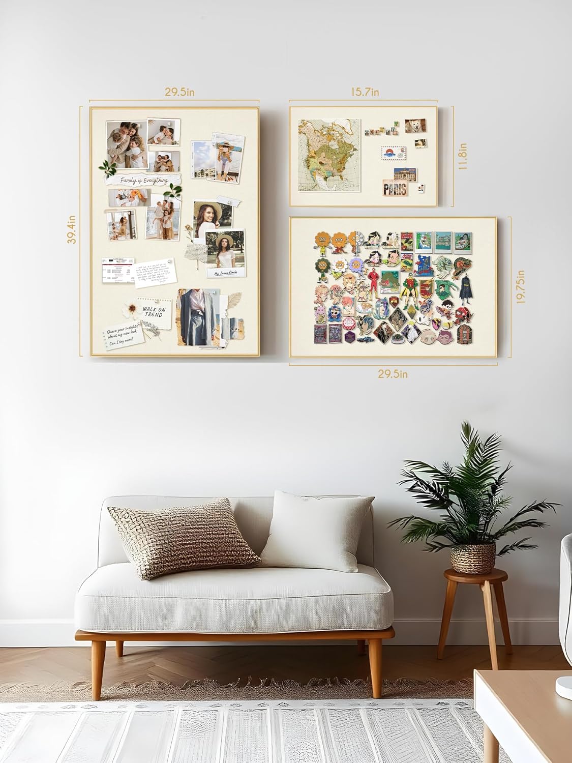lightomorrow Bulletin Board 16 x 12 inches, Oatmeal White Pin Board, Golden Aluminum Framed Fabric Cork Board with 10 Push Pins