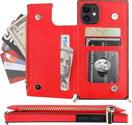 Miniatura 10 de Bocasal Funda tipo cartera cruzada para iPhone 11 Pro con tarjetero, protector de ranura para tarjetas con cremallera, a prueba de golpes, con