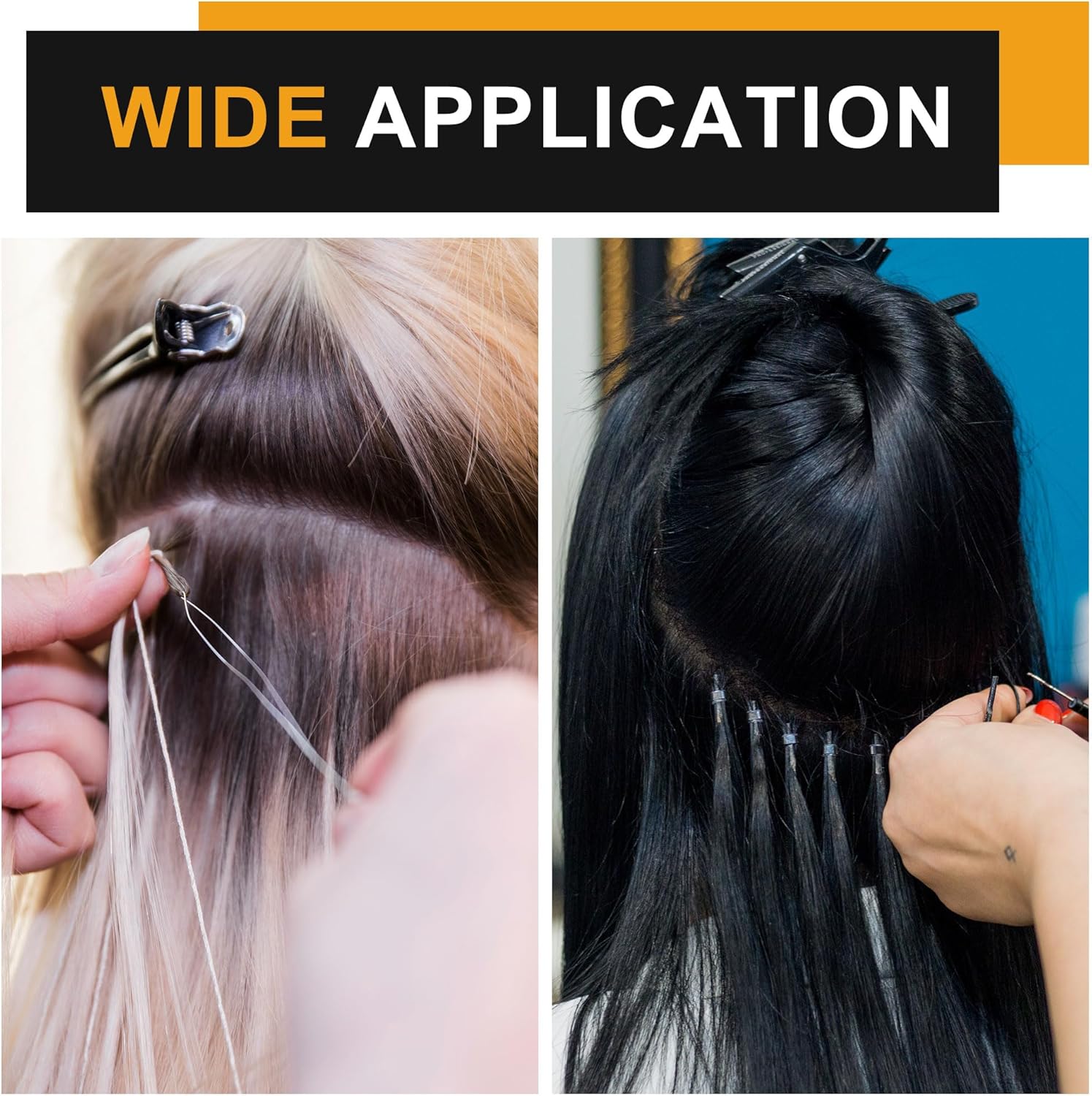 HARFINGTON Hair Extension Beading Tool Kit Stainless Steel Hair Extensions Micro Link Bead Closer and Remover Pliers Micro Ring Loop Needle Pulling Hook and Cutting Scissors, Gold Tone