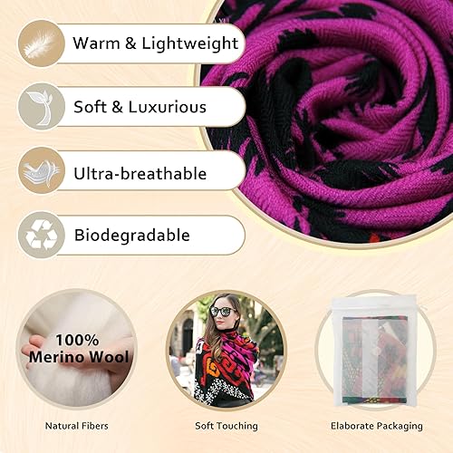 Miniatura 251 de DANA XU Manta de pashmina extragrande 100% de lana merina, bufanda de viaje, bufanda de cachemira para mujer, otoño e invierno, chal de gran