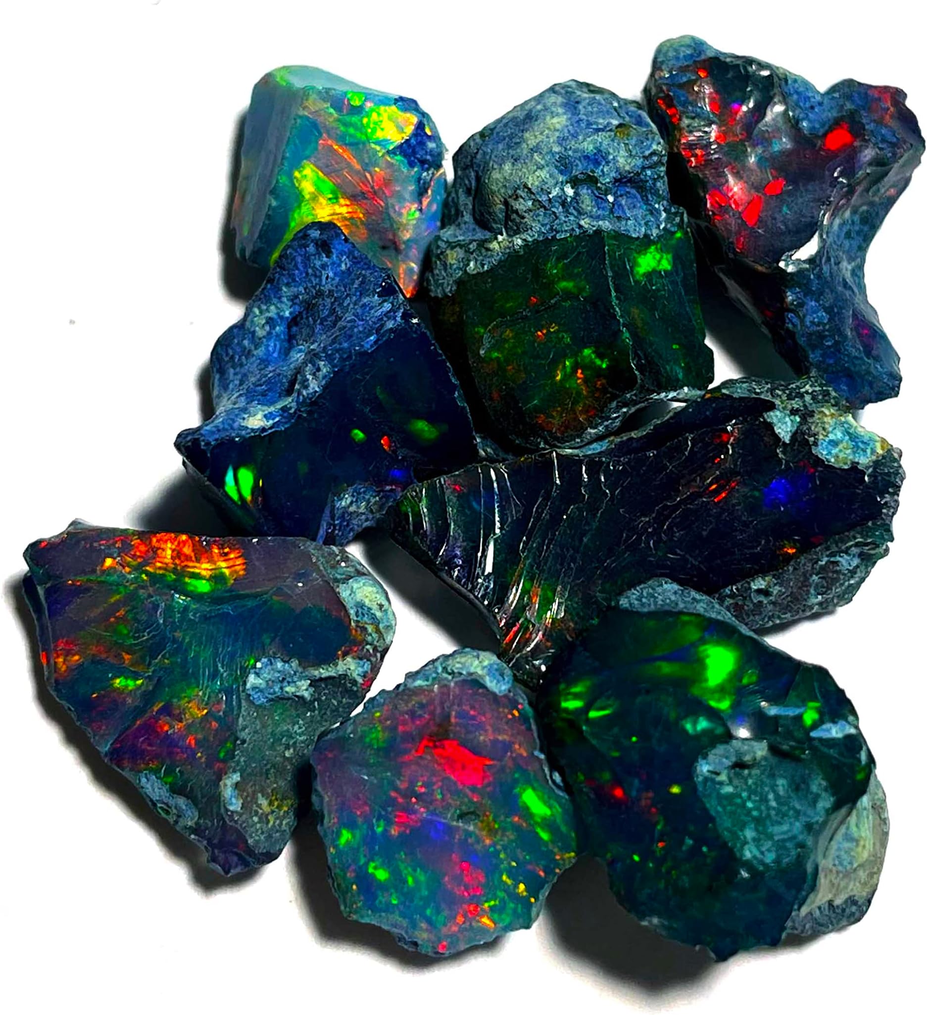Black Opal Rough 5 Pcs 7x10 mm AAA Quality Raw, Natural Ethiopian Gemstone, Welo Multi Fire, 7*10 mm