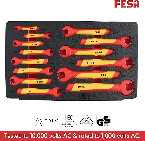 Miniatura 6 de FESA Llaves aisladas de extremo abierto  1000 V 14 piezas profesionales aisladas de extremo abierto con asas de tracción  Herramientas duraderas de
