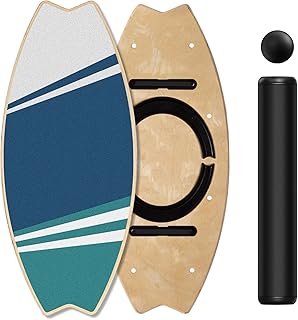 Leogreen Balance Board aus Holz in Surfboard, 7-in-1 Surfin Balanceboards Erwachsene Gleichgewichtstrainer, bis 160 kg belastbar für Surf-Training mit Verstellbaren Stoppern, Roller