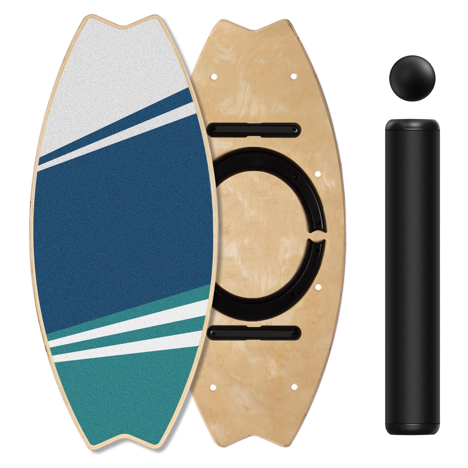 Leogreen Balance Board aus Holz in Surfboard, 7-in-1 Surfin Balanceboards Erwachsene Gleichgewichtstrainer, bis 160 kg belastbar für Surf-Training mit Verstellbaren Stoppern, Roller