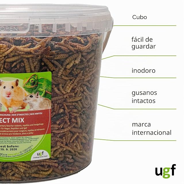 Foto 6 de 6 de UGF - Mezcla de Insectos - 500 g en un Cubo de 3 litros, alimento para erizos, alimento para jerbos…