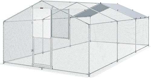 Vista 39 de VEVOR Gallinero de metal, 6.56 x 6.56 x 6.56 pies con tapa, gallinero de techo con cerradura de seguridad, corrales de aves de corral para patio
