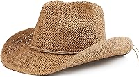 BESOOGII Women's Straw Beach Cowboy Hat - Short Brim Western Cowgirl Sun Hat, Adjustable Fit, Breathable Summer Style