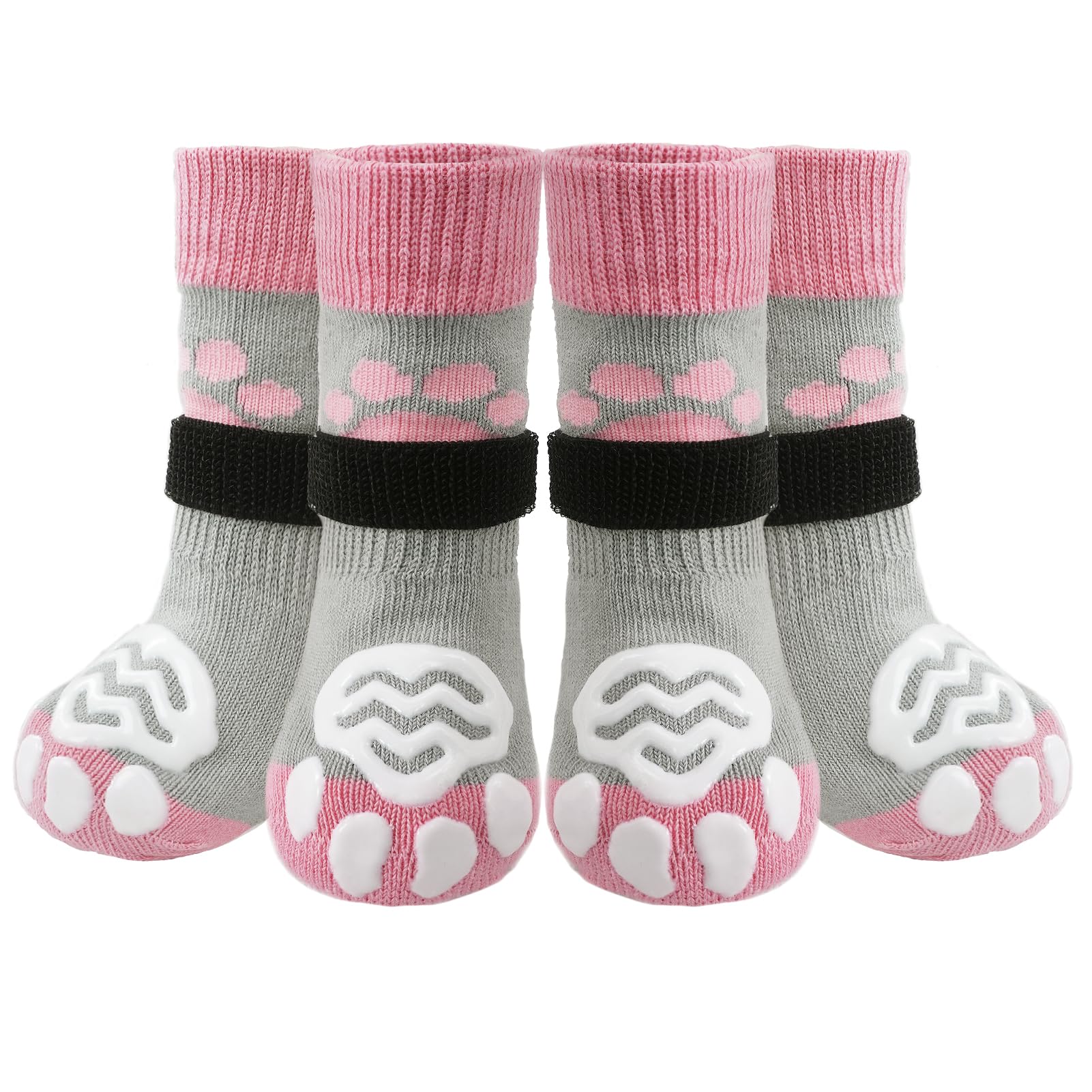 PUPTECK Anti Slip Dog Socks 2 Pairs with Double Grippers for Hardwood Floors, Shoes for Hot/Cold Pavement, Boots & Paws Protectors to Prevent Licking,