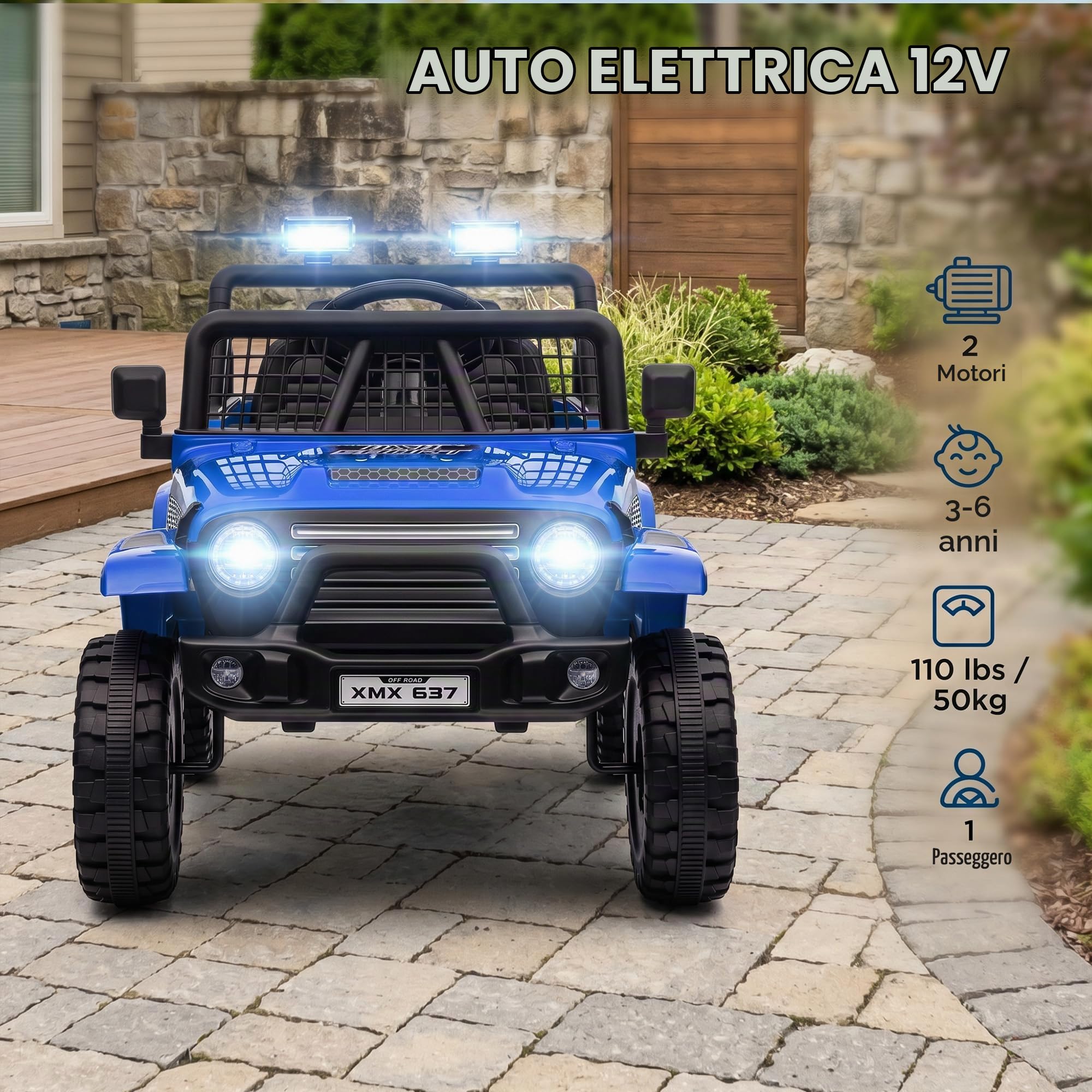 AIYAPLAY Macchina per Bambini Fuoristrada 12V con Doppio Motore Blu