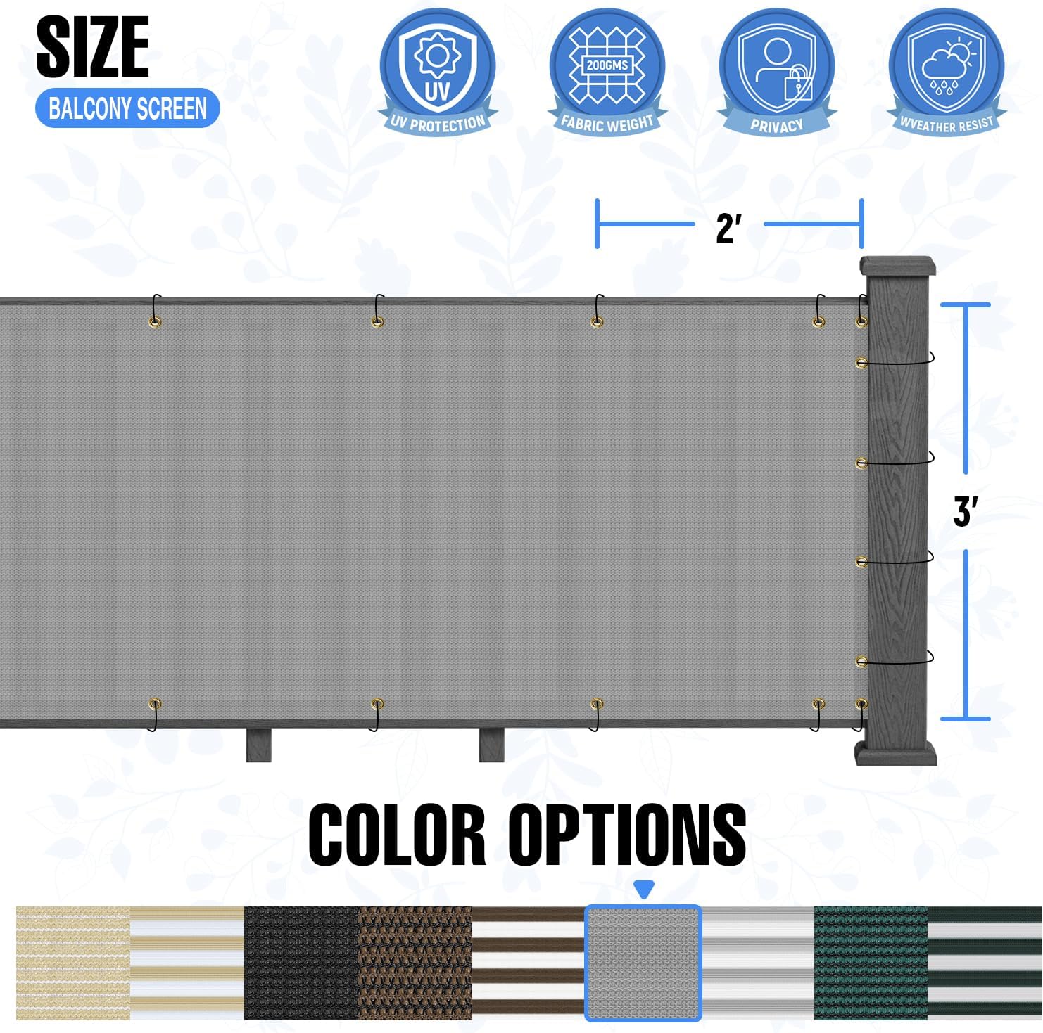 E&K Sunrise 3' x 25' Balcony Privacy Fence Screen Cover with Zip Ties Outdoor Screen Fence UV Protection for Deck Patio Backyard Apartment Pool Porch (Gray)