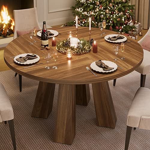 IDEALHOUSE 47" Round Dining Table for 4-6, Wood Kitchen Table