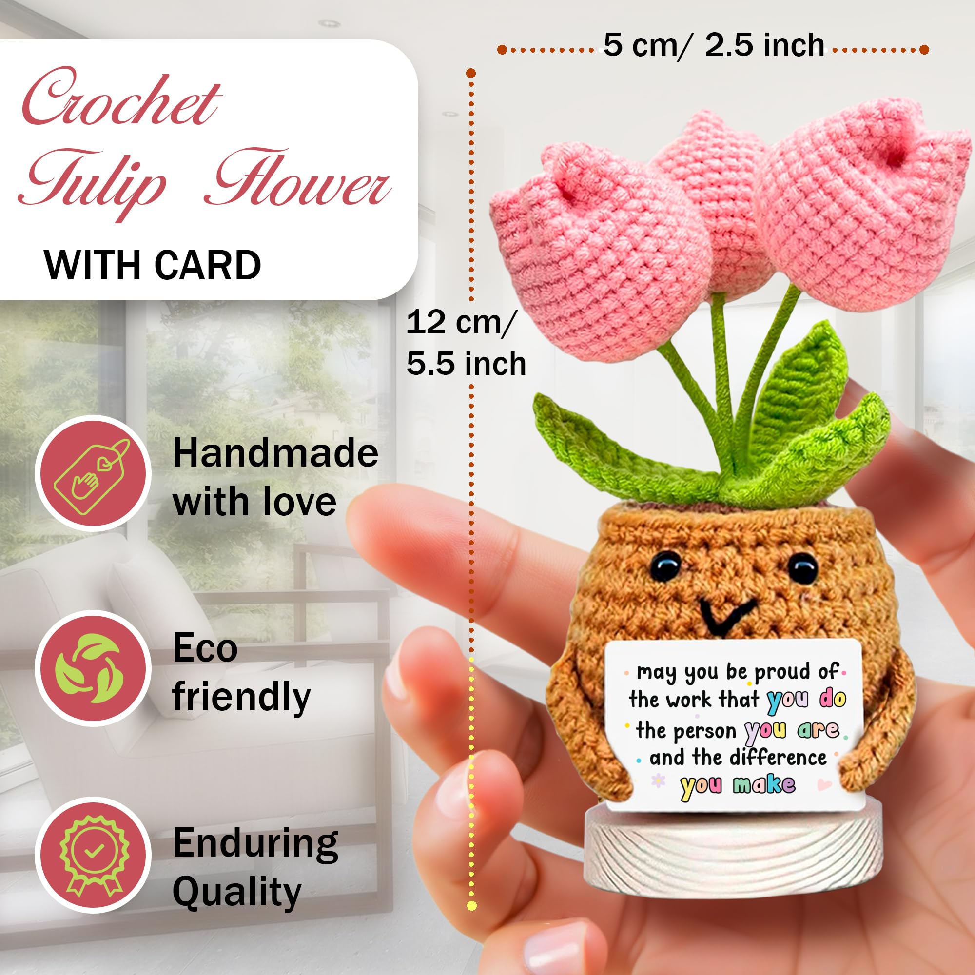 Crochet Flower Pot Gift for Friend, “May You Be Proud” Handmade Encouragement Decor - Image 2