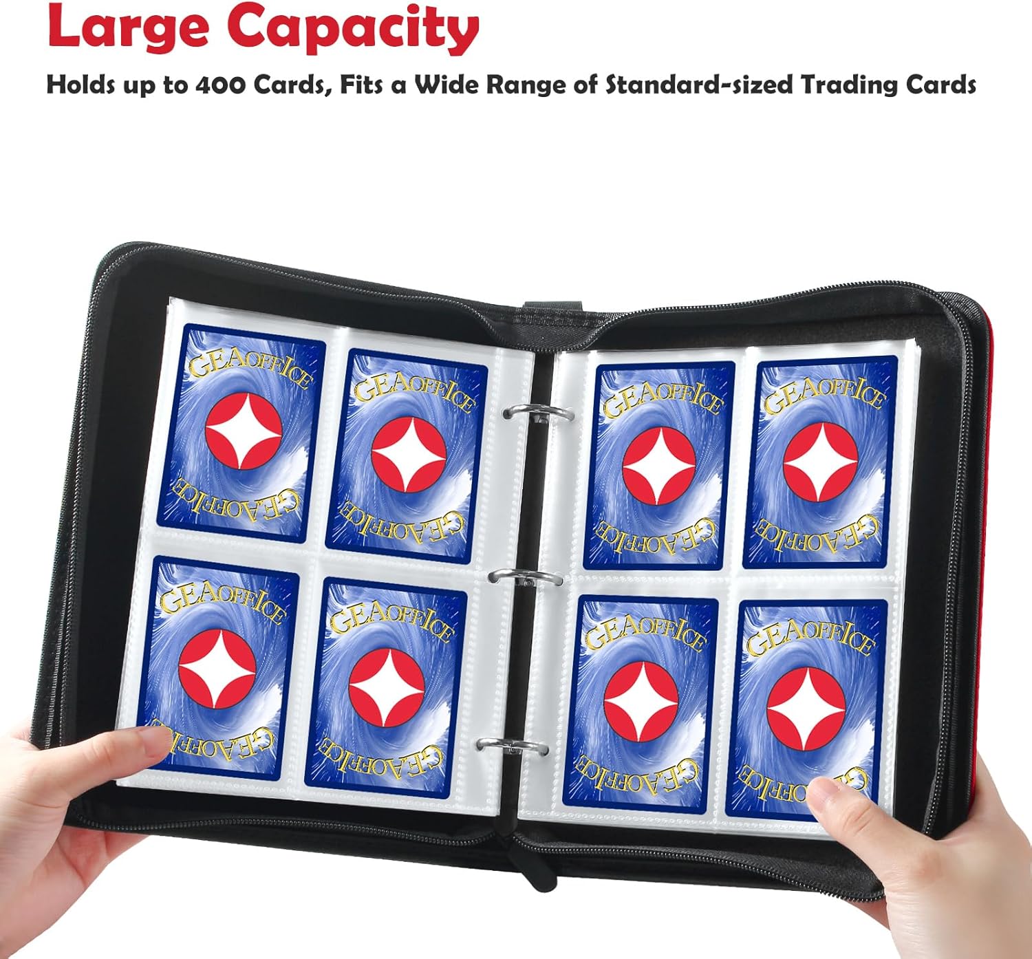 GEAoffice Premium Trading Card Binder 4 Pocket, PU Cover Collection Binder for 400 Cards, Sturdy Sports Holder for Standard Size, Album for MTG, TCG, Game & Sports Cards, Red