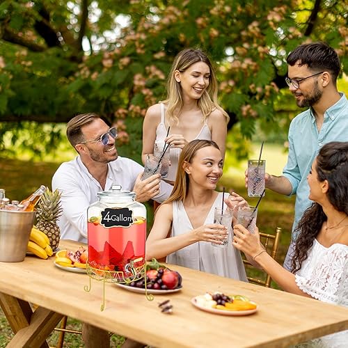 Miniatura 4 de Dispensadores de bebidas para fiestas, dispensador de bebidas de 4 galones con soporte y recipientes de bebidas de espita de acero inoxidable para