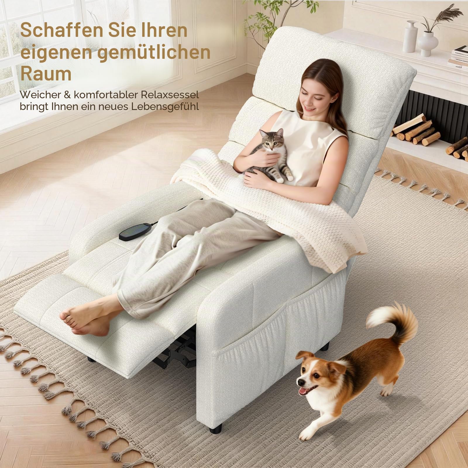 YONISEE Relaxsessel Fernsehsessel Massagesessel mit Wärmefunktion, 4 Seitentaschen, Gepolstertem Sitzkissen & Verstellbarer Beinstütze Wohnzimmersessel, TV Sessel Wohnzimmer