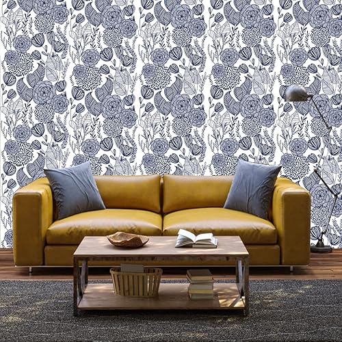 Miniatura 2 de GaliGali Papel tapiz para despegar y pegar papel tapiz azul moderno floral papel tapiz autoadhesivo papel tapiz impermeable de vinilo papel de