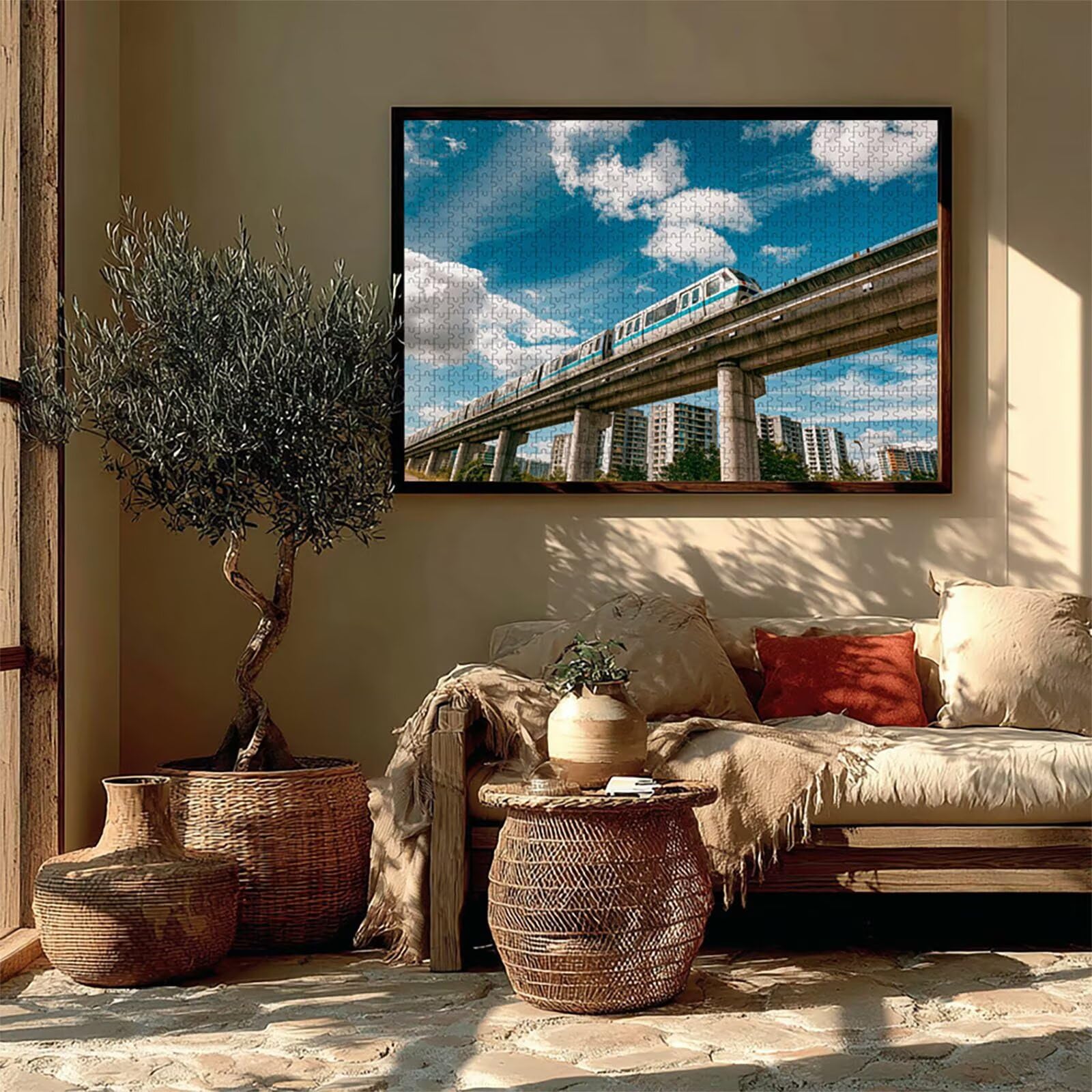 Niebo Drewniane Puzzle Pociąg 5000 sztuk dla dorosłych z kompaktowym pudełkiem 156x105cm, wyzwanie puzzle, DIY kreatywne gry logiczne dla mężczyzn kobiet, dekoracja lato prezent, 9-9065