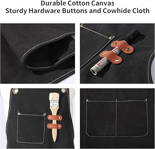 Miniatura 3 de Delantales de parrilla para hombres, espalda de Cnavas Corss con bolsillos grandes, delantales de chef ajustables, regalos divertidos para hombres