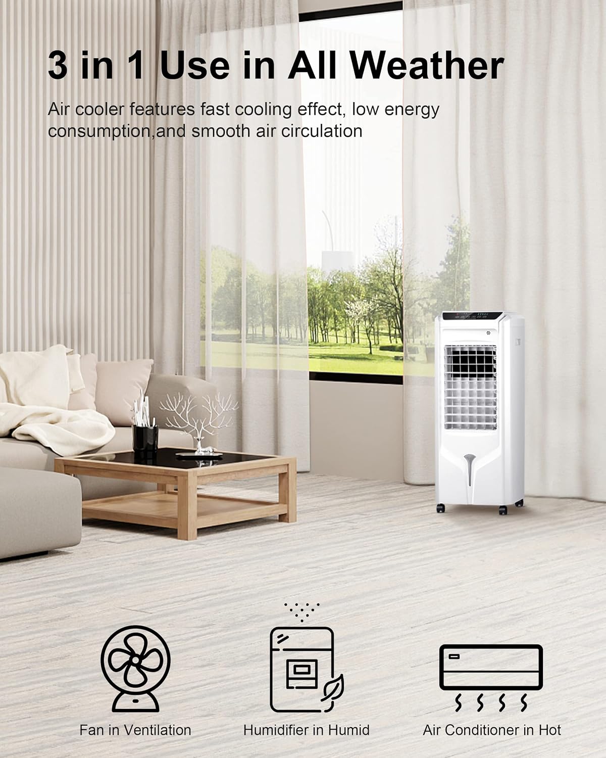 Uthfy Evaporative Air Cooler, 32" Swamp Cooler with 4.2 Gallons Water Tank, Remote Control, 90° Oscillation Cooling Fan with 3 Speeds, 12H Timer, 3 In 1 Tower Fan thats Blow Cold Air for Home, Office