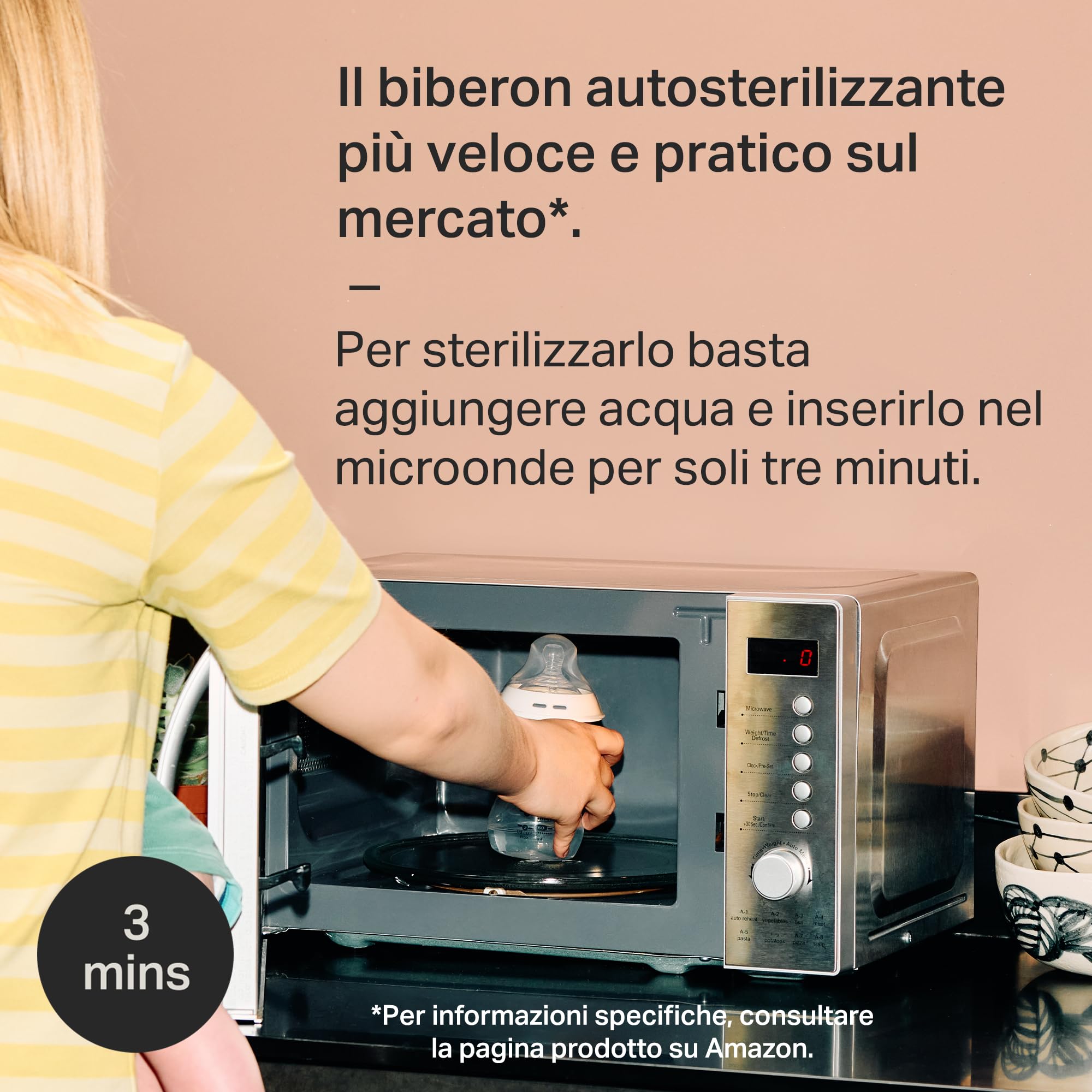 Tommee Tippee Biberon in vetro anti-colica Natural Start 250 ml, con tettarella simile al seno materno, valvola anti-colica, autosterilizzante, 1 pezzo