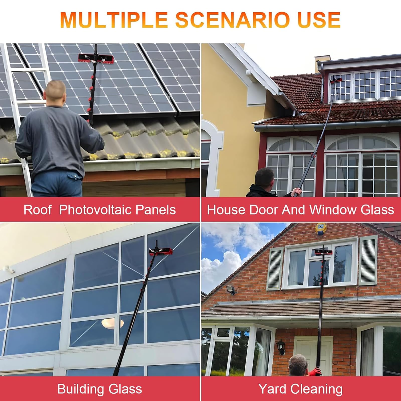 Genérico Cepillo para Ventanas con Suministro de Agua y dispensador de jabón, Mango telescópico de 3,6 a 10,8 m, Limpiador de Paneles solares, Kit para invernaderos, techos, Camiones, autob