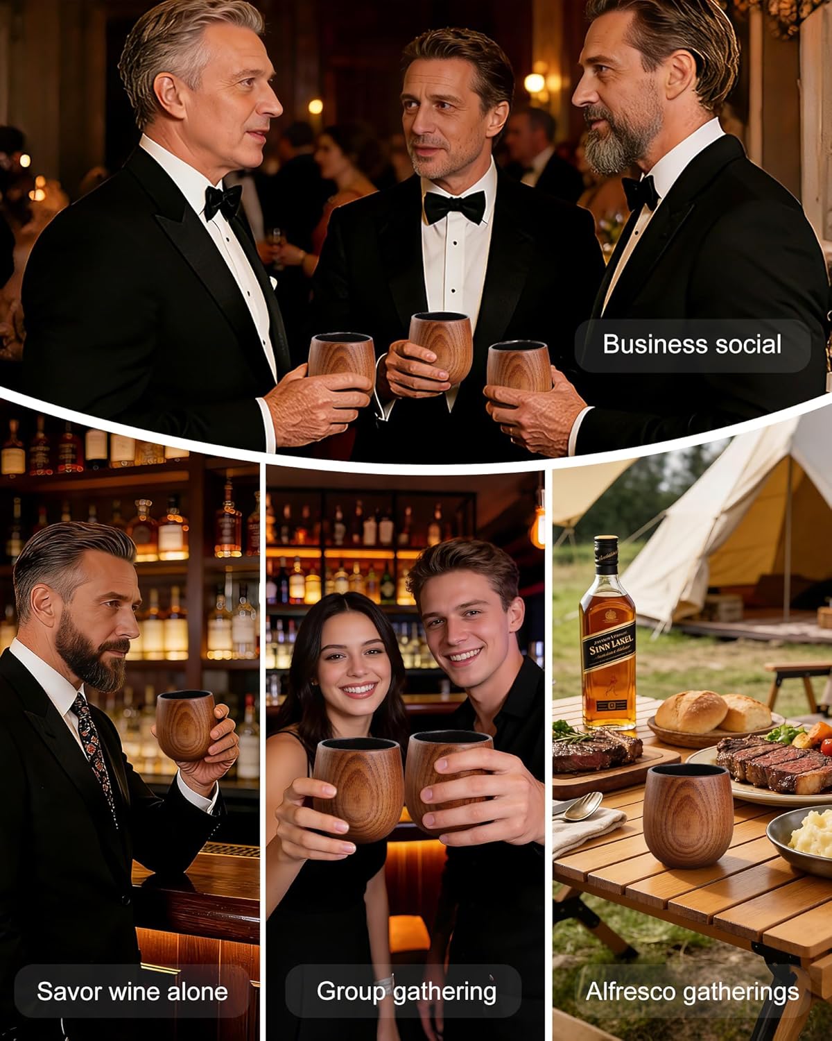 Charred Wooden Bourbon Drinking Glass, Bourbon Gifts for Men, Handcrafted Premium Whiskey Glasses for Dad, Great Whiskey Gifts for Men, Perfect Presents for Boyfriend Father Friends, Wine Tumbler