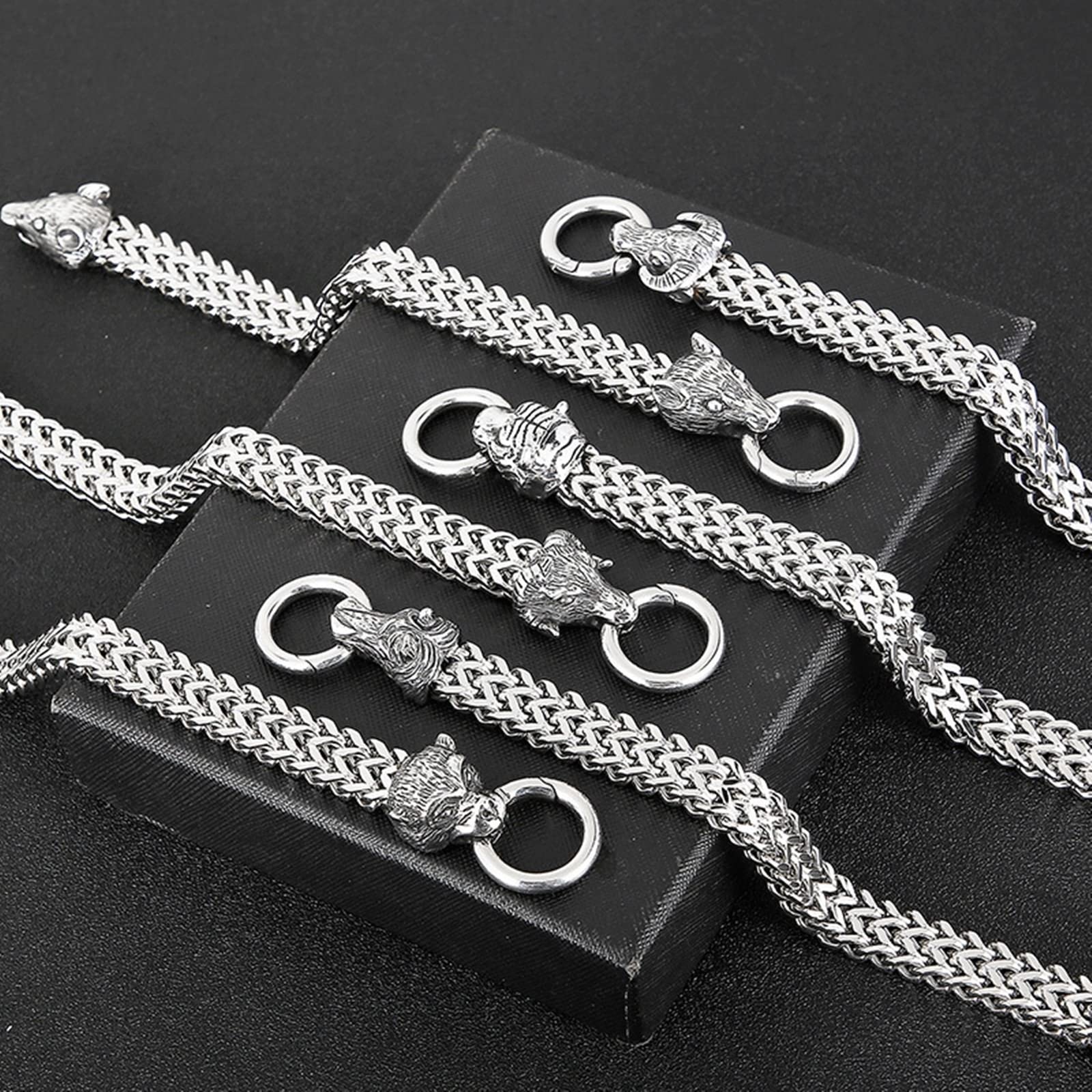 Wycian Pulseras Plata Hombre, Pulseras para Hombre Acero Inoxidable Ancho 12mm Cabezas de Animales del Zodiaco