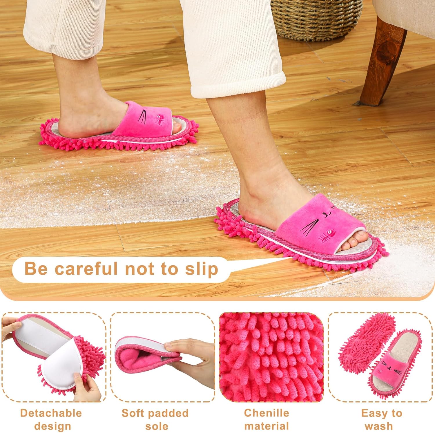Wesiti 4 Pairs Washable Mop Slippers Microfiber Funny Mop Shoes Floor Cleaning Slippers for Women Home Floor