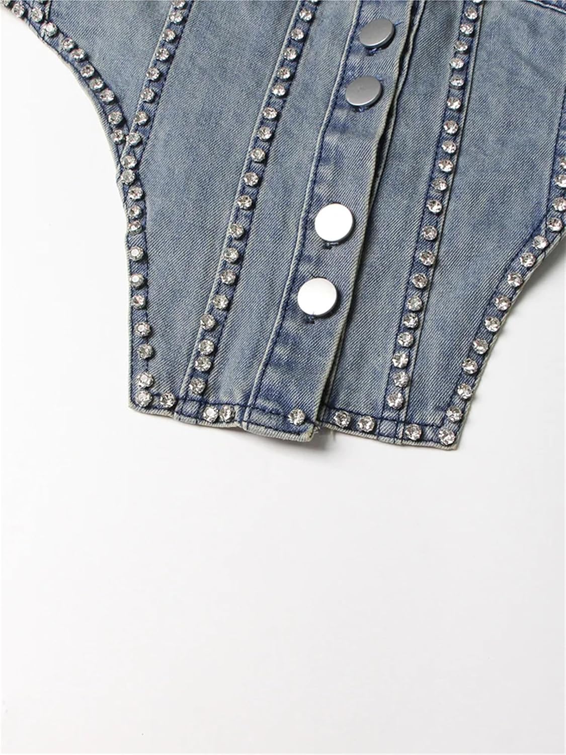 UIOKLMJH Women's Spring Tassel Chains Irregular Long Sleeve Waist Denim Jackets