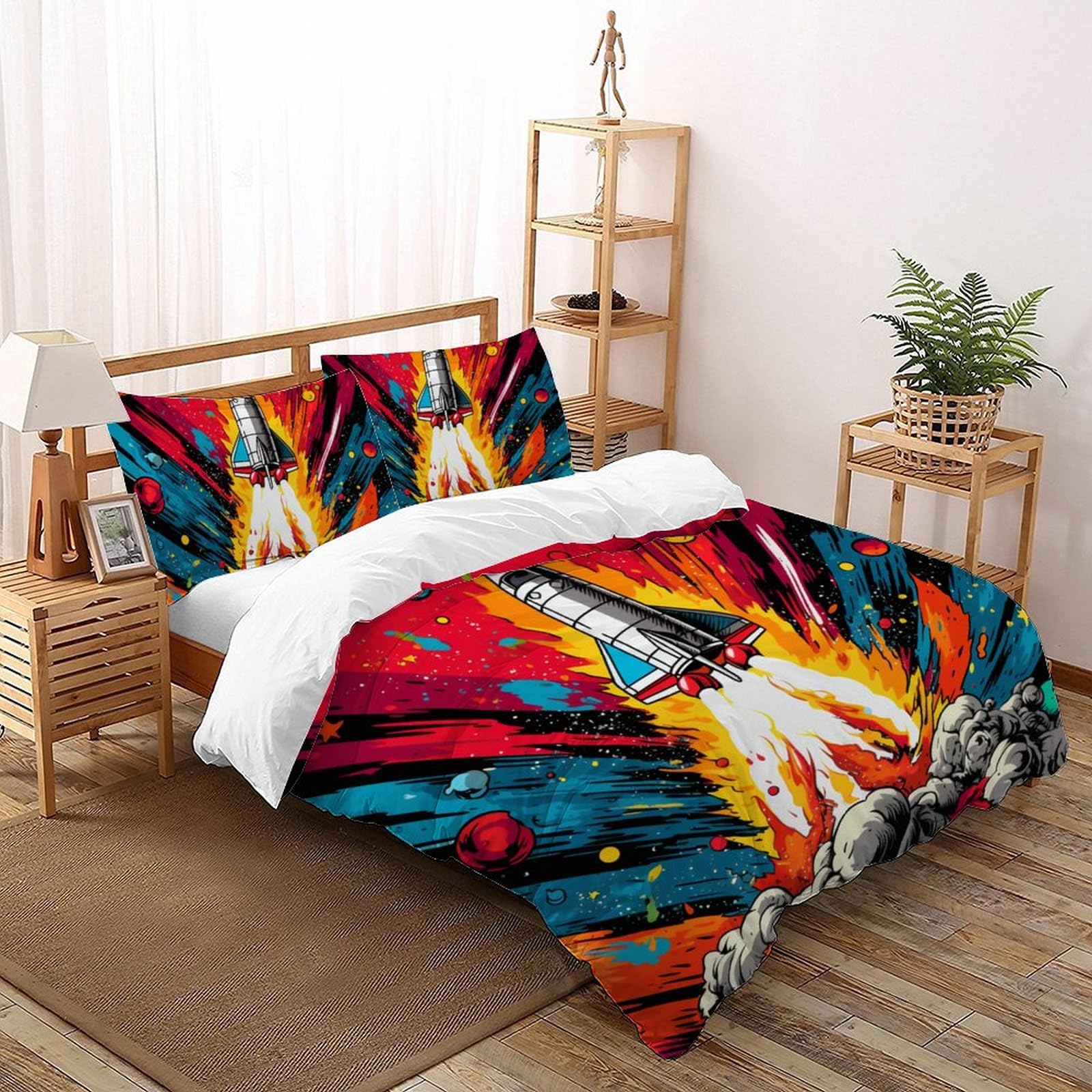 Housse de couette 3D espace facile à laver pour lit double 200x200 cm sans repassage