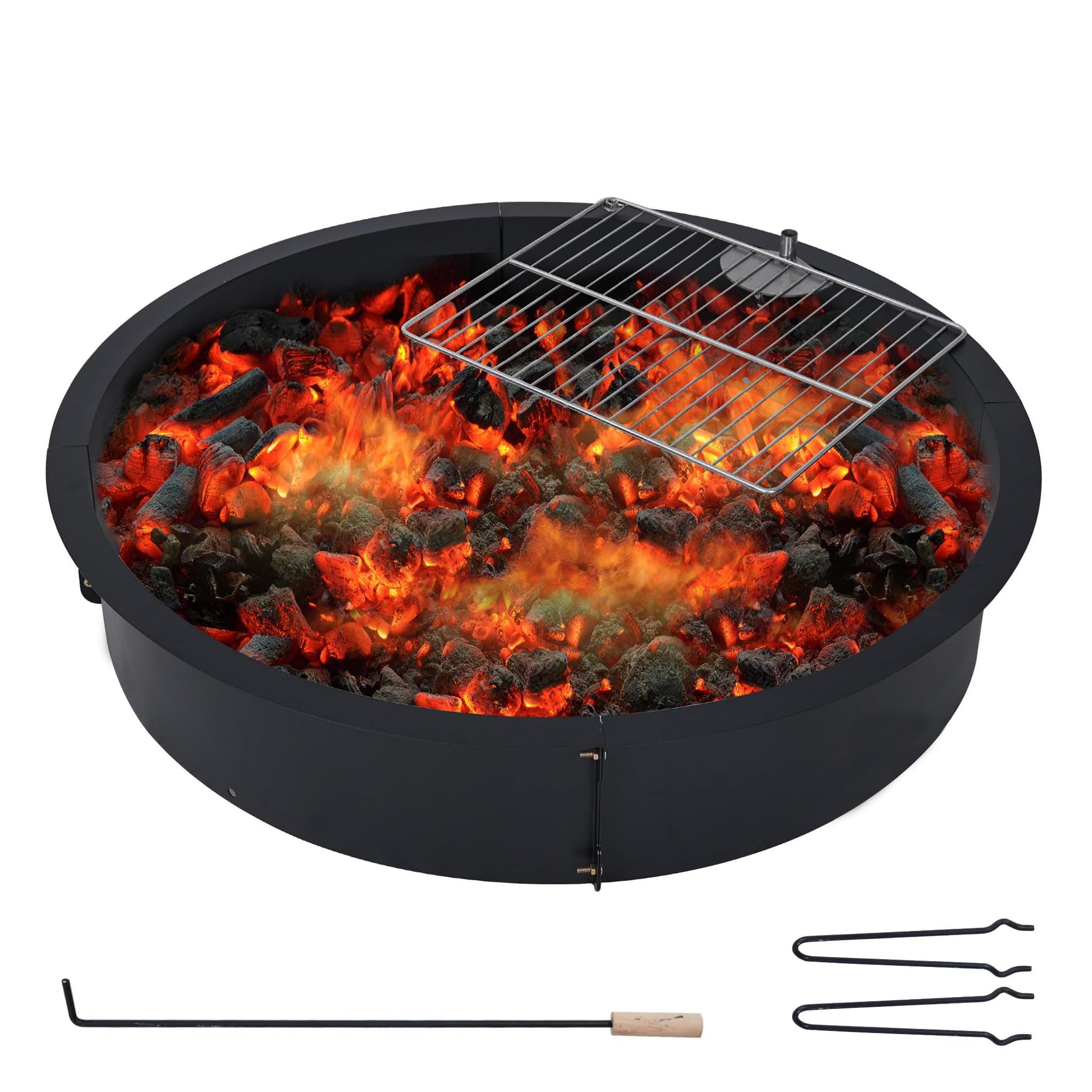 Brasero Exterior sin Humo con Interruptor de Aire. Quema óptima Gracias a su Anillo Interior de 76 cm (30 Pulgadas). Inserto de Acero Resistente para fogatas de leña. Ideal para proyectos de bricolaj
