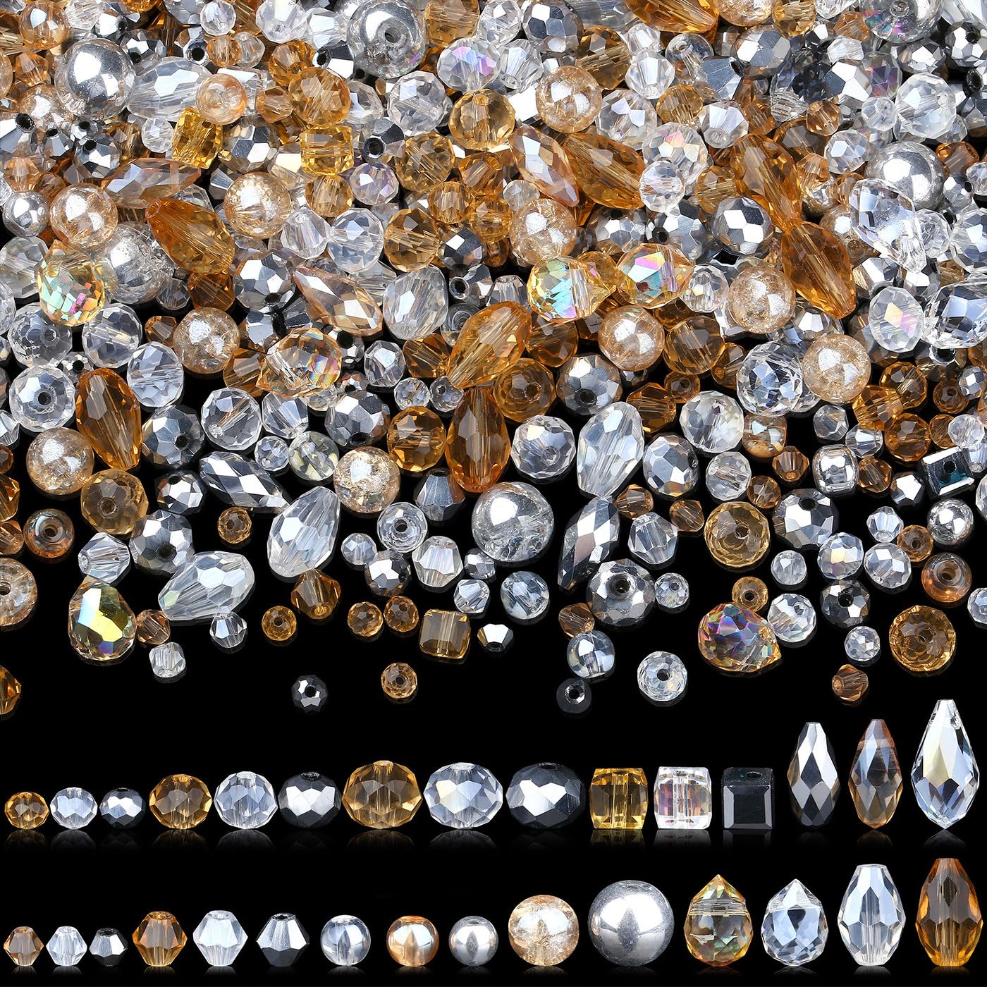 AWARDSEN 1200 Pcs Gold Glass Beads Silver Crystal Beads for Jewelry Making — image 1