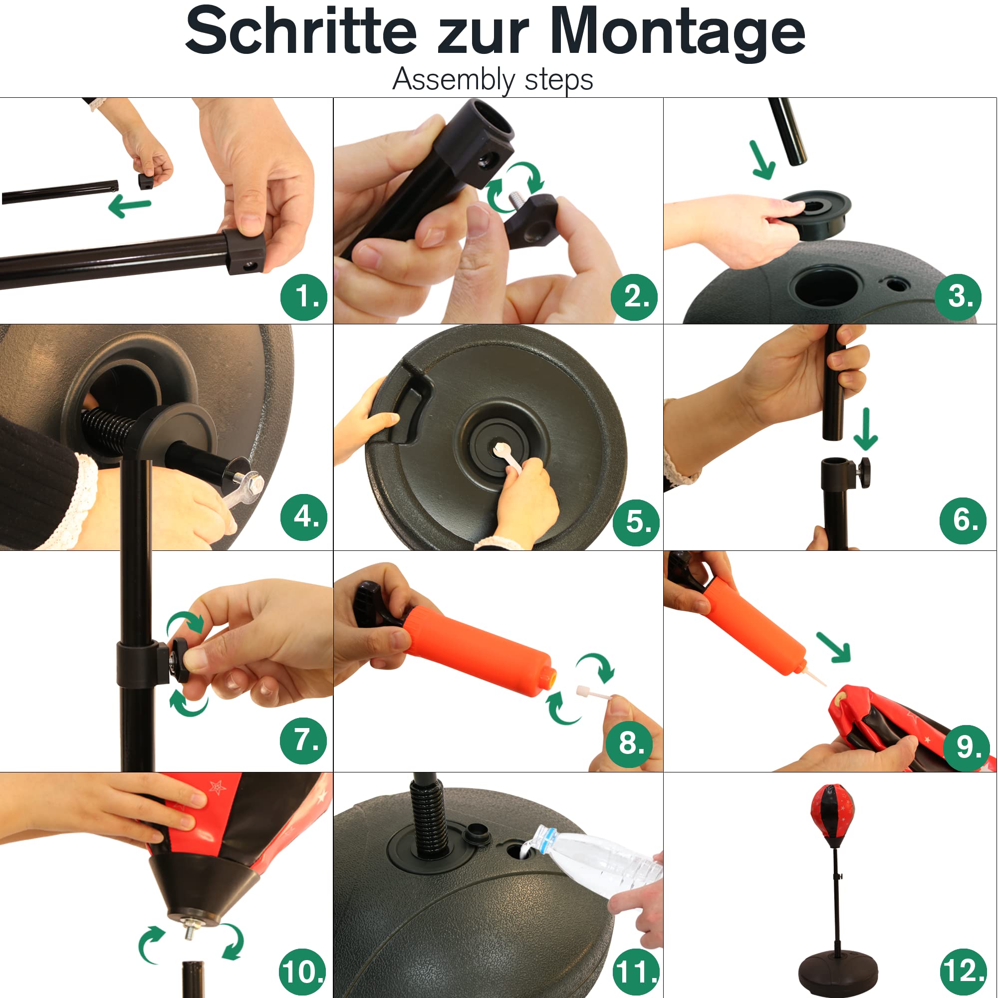Melko Stojący worek bokserski Punchingball Punching Training z rękawicami bokserskimi, regulowany, czerwony srebrny czarny, piłka Ø 24 cm