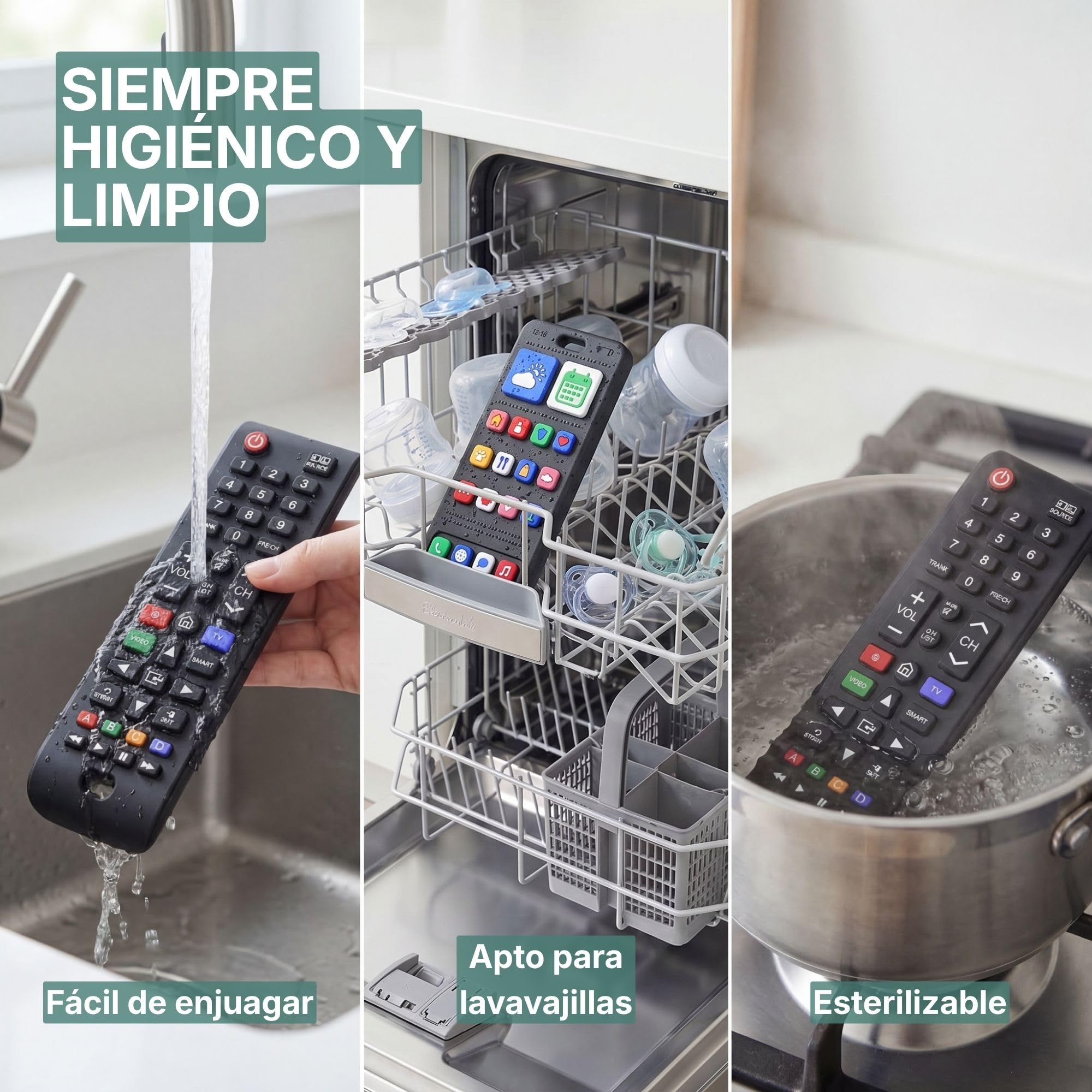Mando a distancia para bebé y teléfono para bebé - Juguete realista sin electrónica - Mordedor de silicona 100% para niños y niñas - Sin BPA - Broemba® Bari