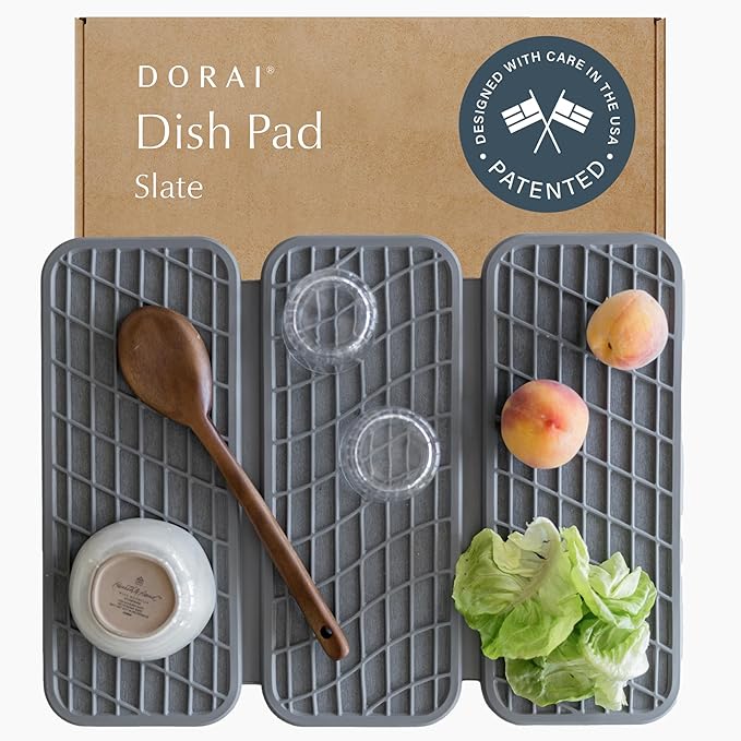 Dorai Home Collapsible Dish Drying Rack and Stone Dish Pad – Foldable Dish Drying Rack with Instant - Dry Stone Dish Mat – Space-Saving Dish Drainer Rack for Kitchen Counter -19.9" x 15.2" (Sandstone)