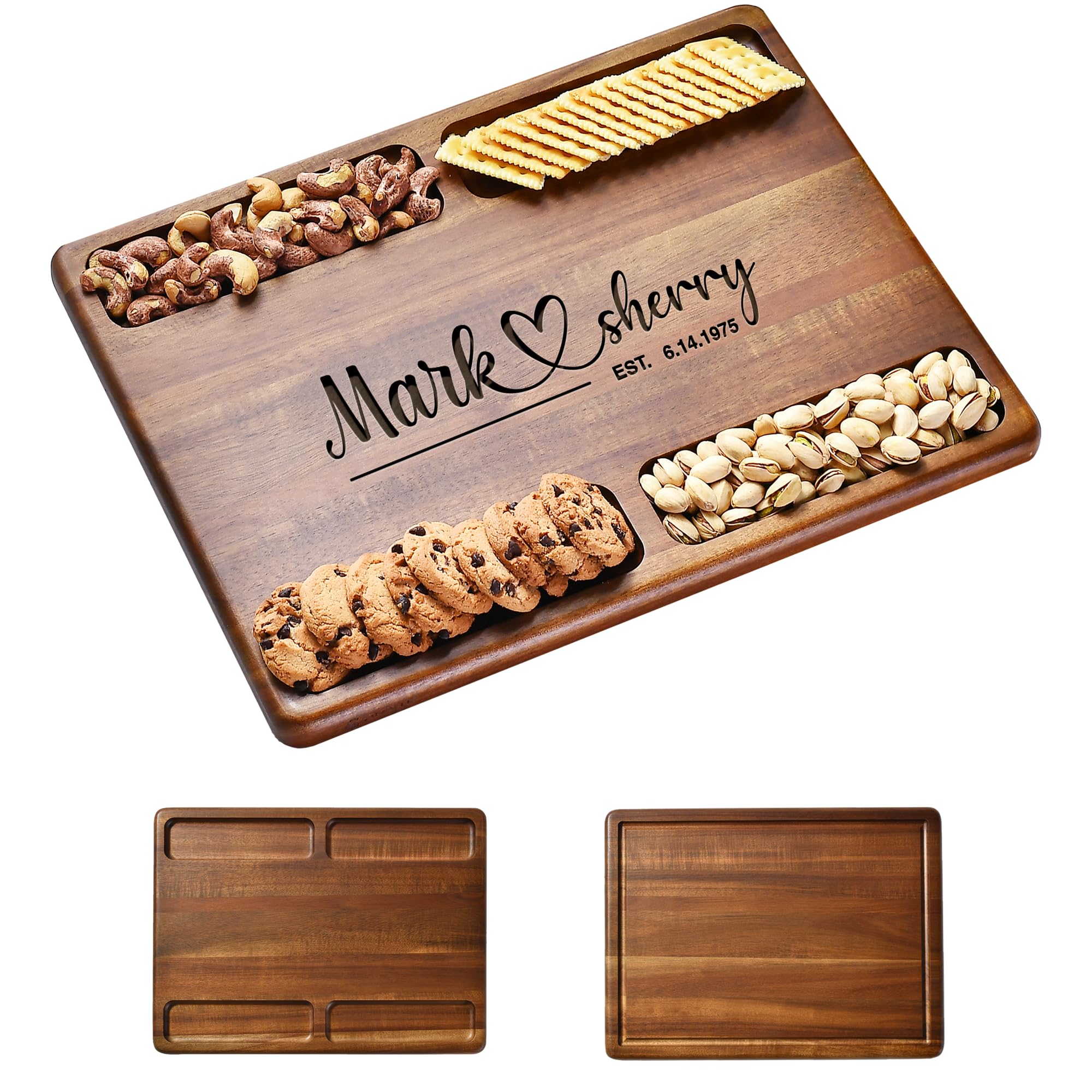 ShanikPremium Charcuterie Board -Cheese and Meat Board, Double-Sided Serving Tray and Cutting Board - Engraved