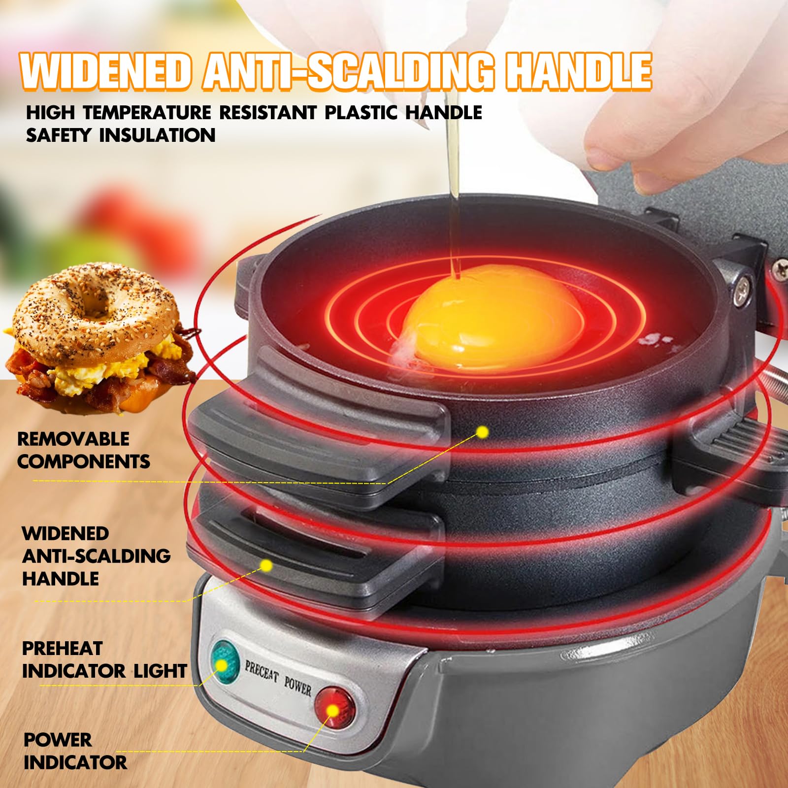Sandwich Toaster Burger Maker, Effiziente Antihaft Heizplatten, Mit Digitalem Countdown-Timer, Spülmaschinenfest, Perfekt Für Hamburger, Snacks Und Ein Schnelles DIY Frühstück (Grau)