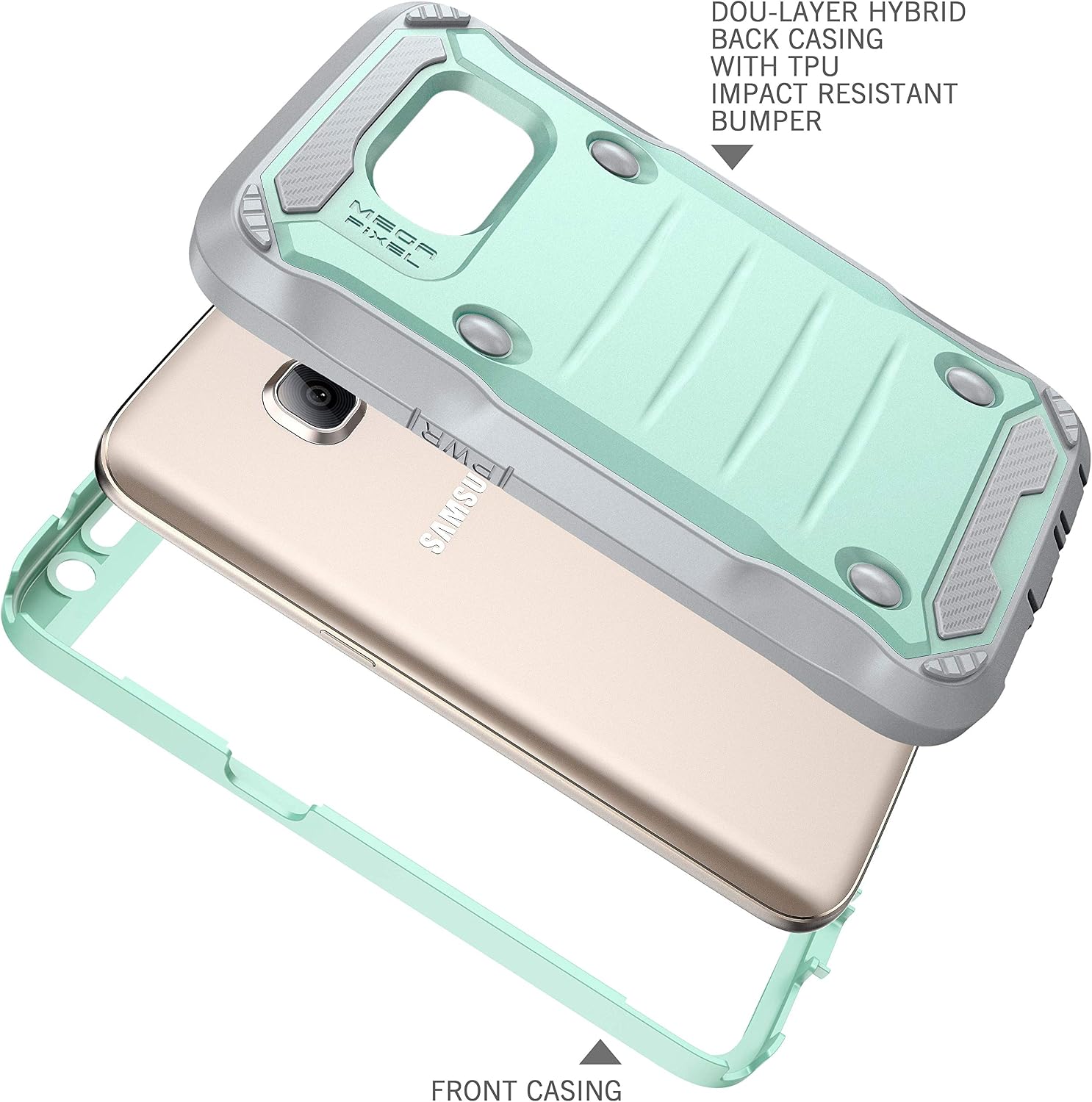 E LV Case for Galaxy S7 Case Armor Protection Defender Case Cover for Samsung Galaxy S7 - [Mint/Grey]