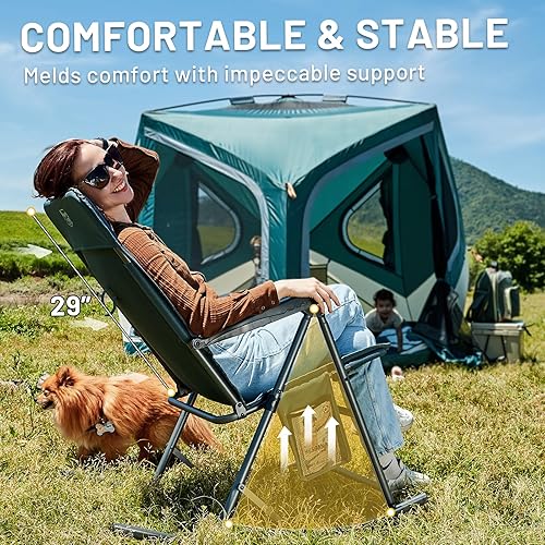Miniatura 6 de Timber Ridge 3-Level Adjustable Rocking Camping Chair, Padded High Back Outdoor Rocking Chair with Side Pocket, Portable Folding Rocker for Adults,