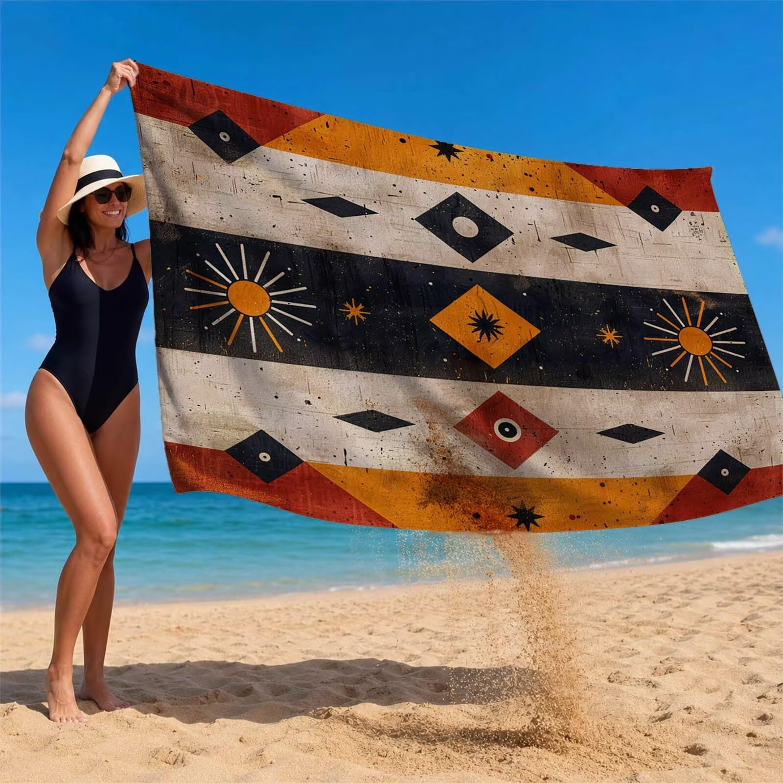 Cuadrado Toalla Playa 160x220 Resistente a la Arena Secado rápido Ligero, Toalla Playa Grande 220 x 160cm Suave Cómodo como Gym Yoga Sauna Toallas Baño Grandes Travel Essentials Sencillez XTLS-2005