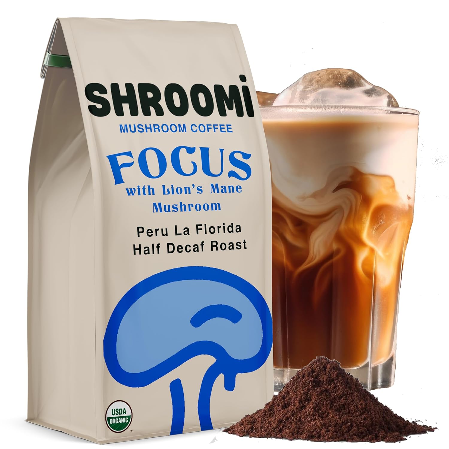 Shroomi Award-Winning Mushroom Focus Coffee - 16,000mg Lions Mane Blend | Organic Brain Coffee Ground with Reishi and Chaga | Mental Clarity and Calm Energy | Medium Roast for Morning Clarity | 10oz