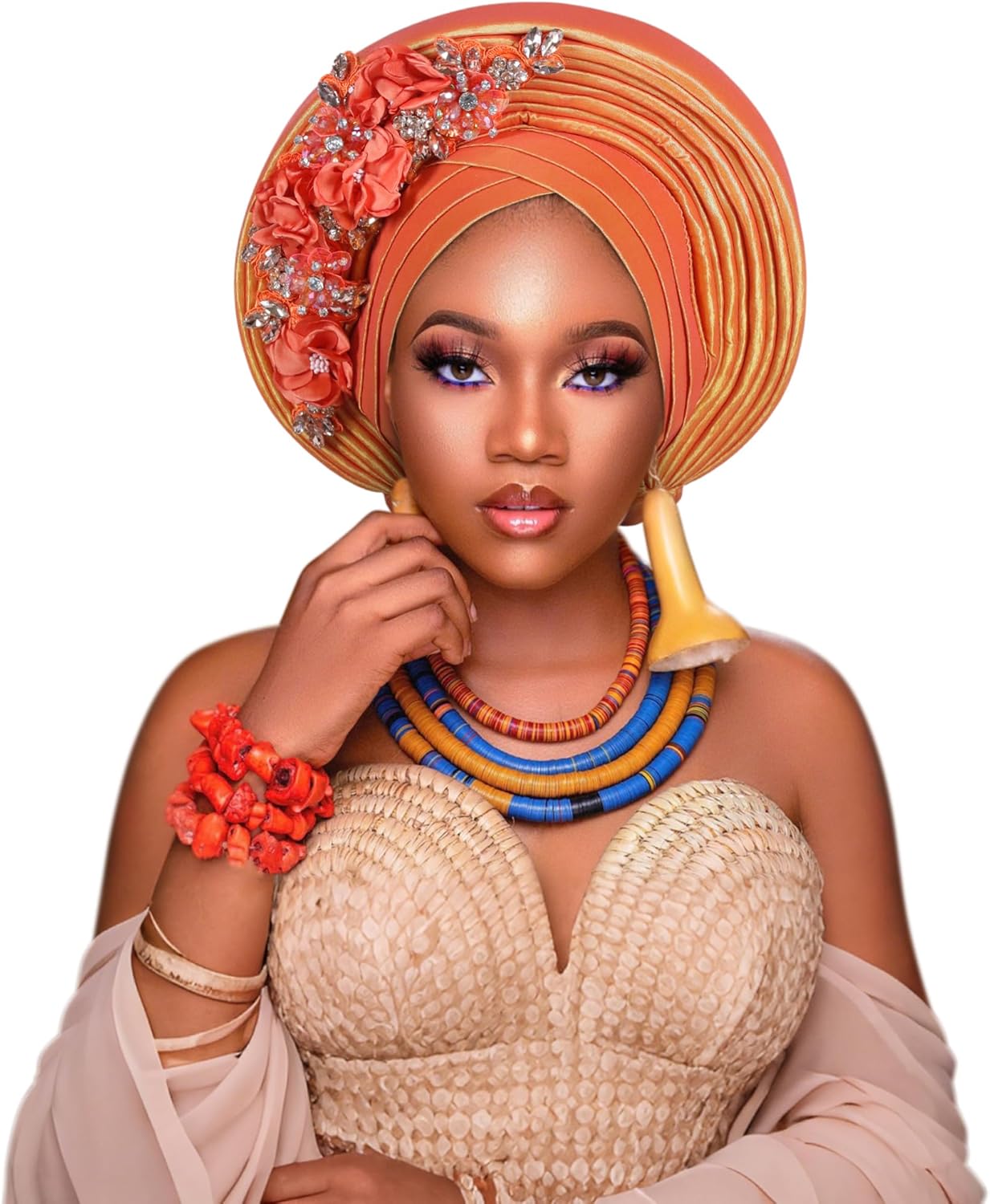 African headpiece of Nigeria Aso Oke Headwraps Hat Turban Wedding Party Handmade Elegant Hair Wear Cap for Women