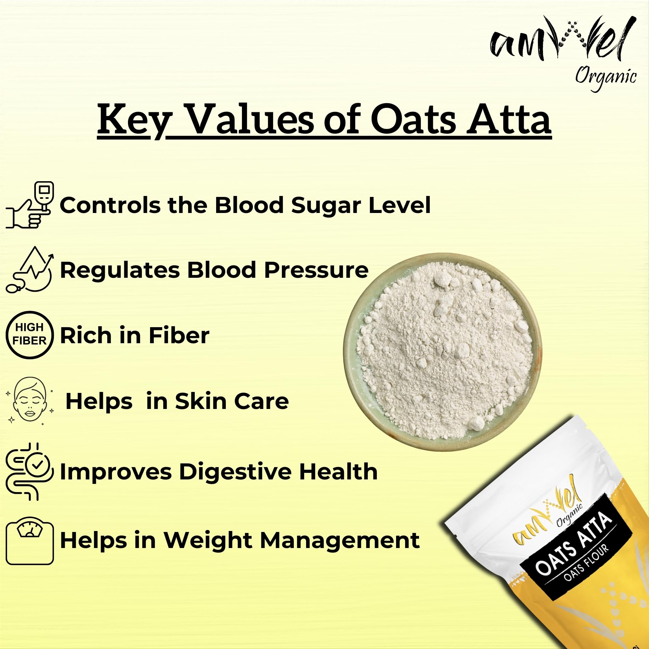 Amwel Organic Oats Atta | Jawi ka Atta x 3pc | 450g | High Dietary Fiber Good For Digestion Gut Health Manages Weight and Diabetic Friendly Low GI Aata | 1.35kg | Vaccum Packed - Image 4 thumbnail