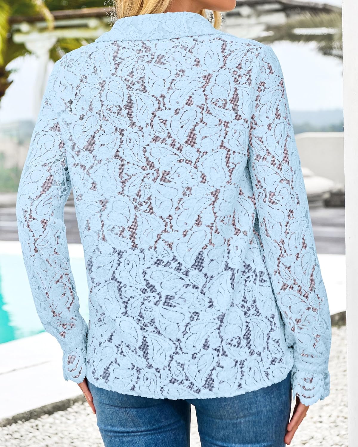 BTFBM Long Sleeve Lace Blouses for Women 2024 Fall Dressy Casual Button Down Shirts Date Night Outfit Club Party Tops - Image 3