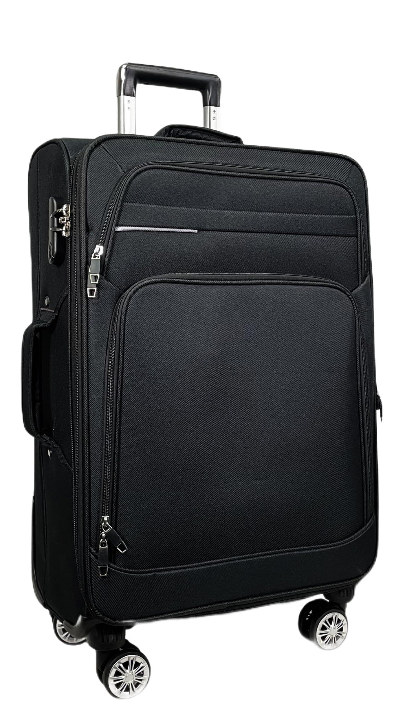 Valise à main en tissu, mallette de voyage, chariot extensible à roues jumelles (M/L/XL/XXL ou lot de 4) bagages souples, Noir , Mittlerer Koffer (65cm)