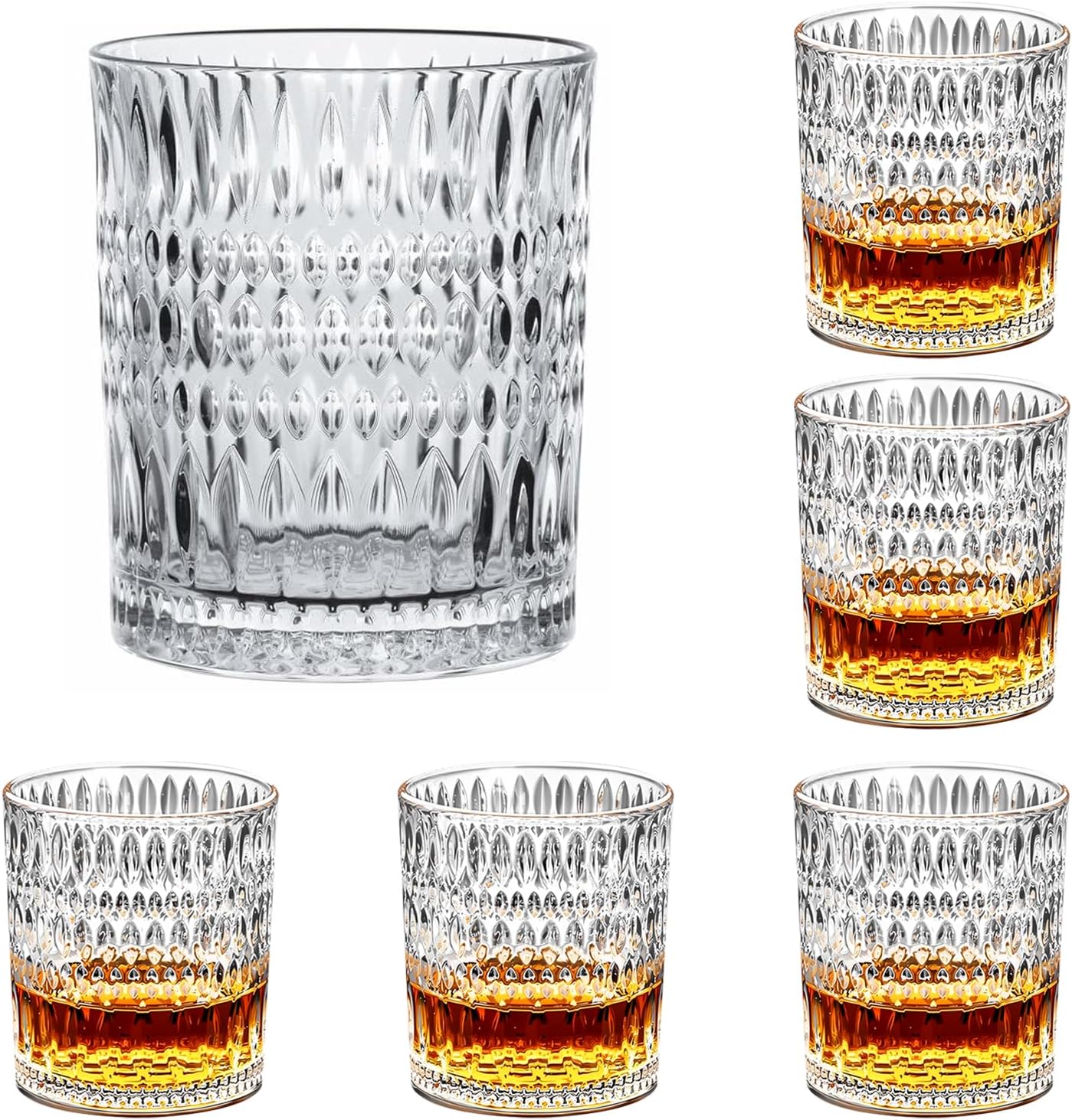 Old Fashioned Whiskey Glasses[Set of 6] - Leaf Texture