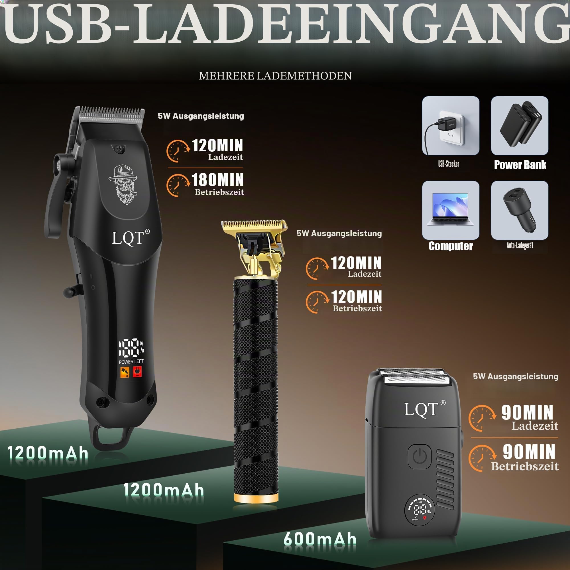 Haarschneidemaschine für Männer Professionell, Bartschneider Kits & Sets, Elektrorasierer, Haarschneidemaschine & Trimmer Keramik T-Klinge, für Barbier, Weihnachtsgeschenke für Männer (Schwarz)