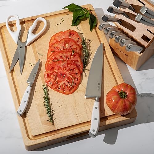 Miniatura 6 de Yatoshi - Juego de cuchillos de 15 piezas, color blanco, juego de cuchillos de cocina profesionales, acero inoxidable ultra afilado de alto carbono